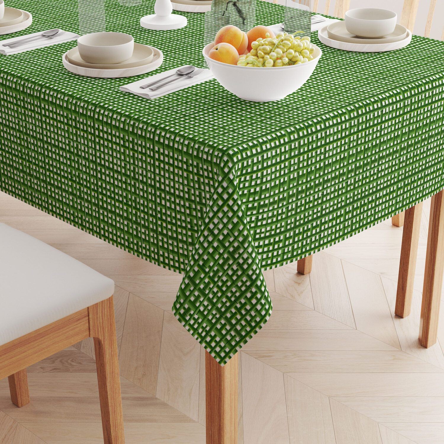 

Квадратная скатерть, 100% полиэстер, 54x54 дюйма Bam boo Green Grid Fence
