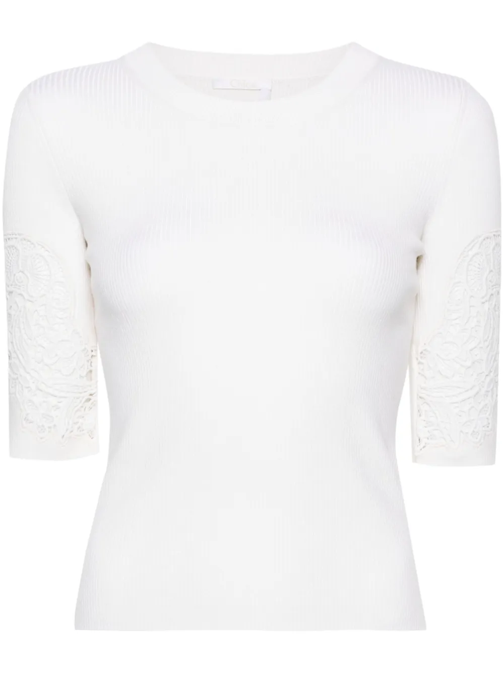 

Футболка в рубчик с кружевными вставками CHLOÉ, нейтральный