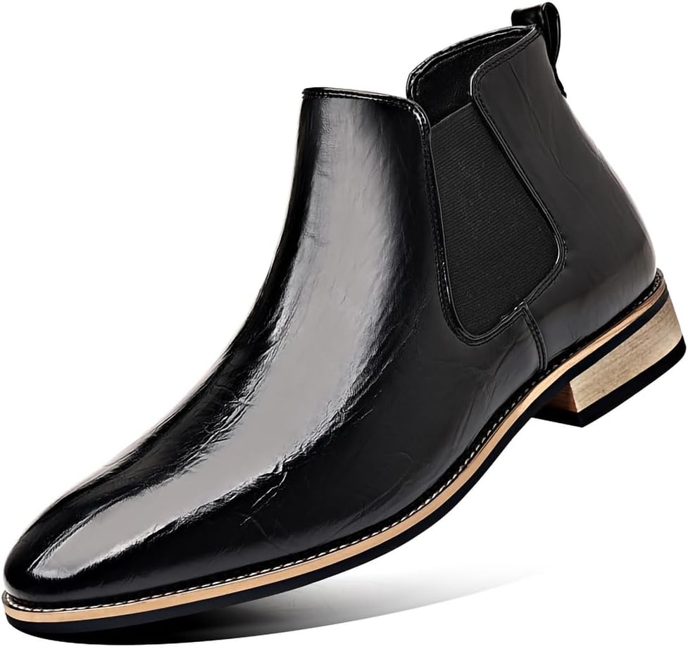 

Мужские ботинки челси из гладкой искусственной кожи- удобные ботильоны без шнурков, нескользящая подошва, классическая и повседневная обувь для деловых встреч, свадеб, вечеринок и офиса Generic, черный