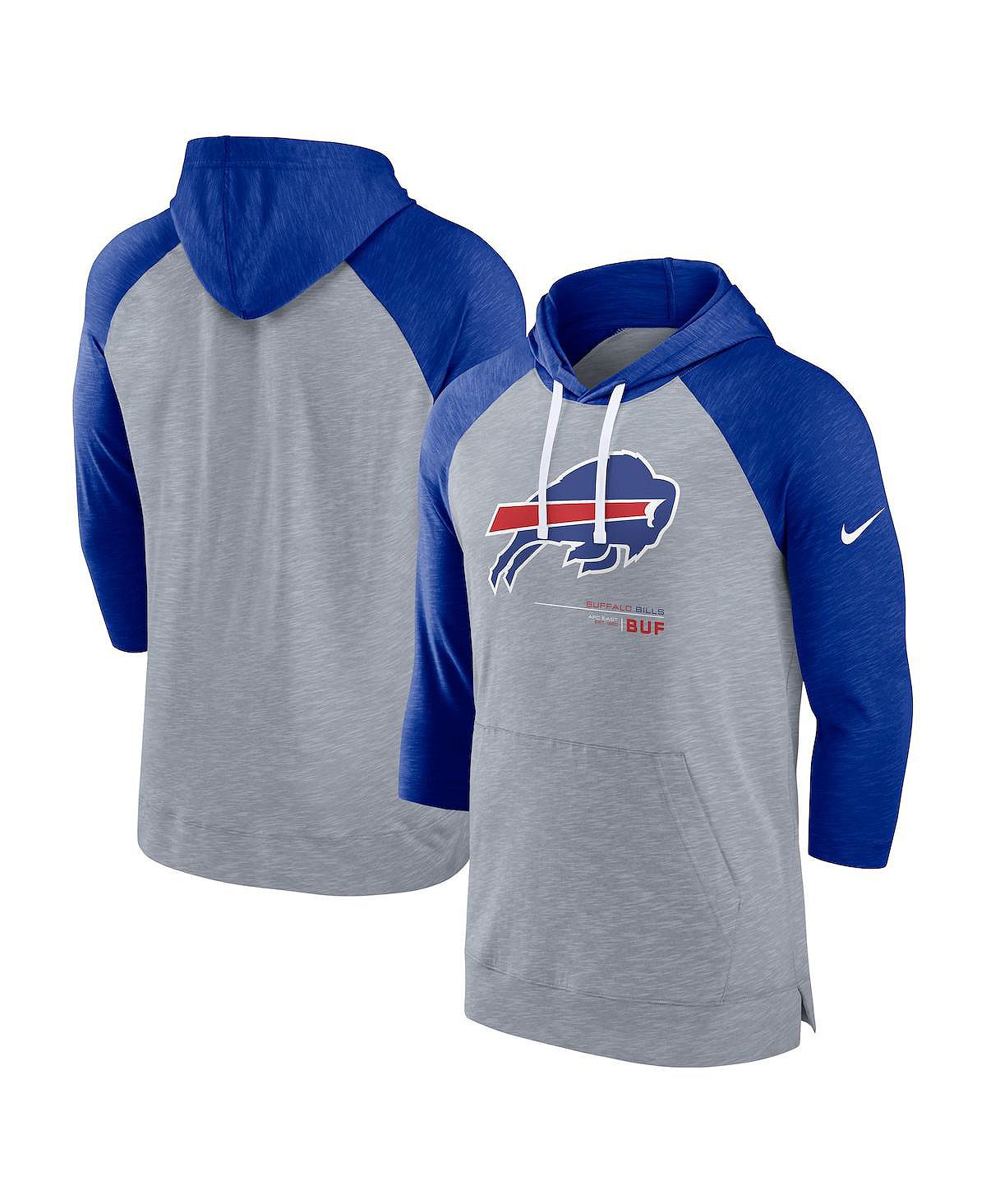 

Мужской пуловер с капюшоном с рукавами 3/4 Heather Grey, Heather Royal Buffalo Bills реглан Nike