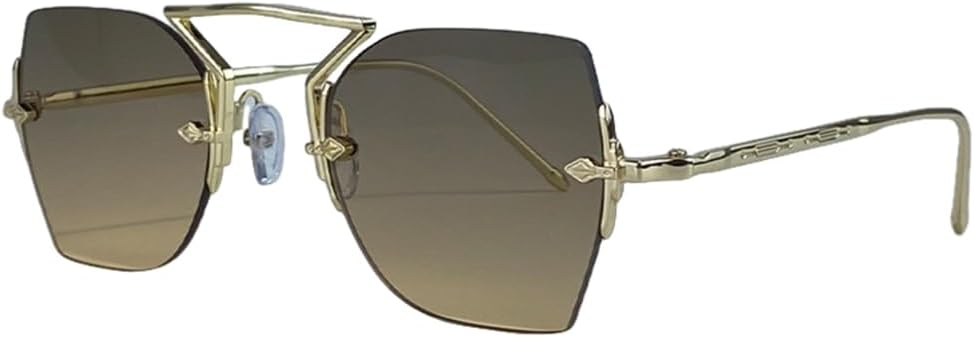 

Винтажные солнцезащитные очки в металлической оправе без оправы для женщин, роскошные классические очки в стиле стимпанк с многоугольными линзами, модные солнцезащитные очки для улицы UUPTTPL, C4brownpink