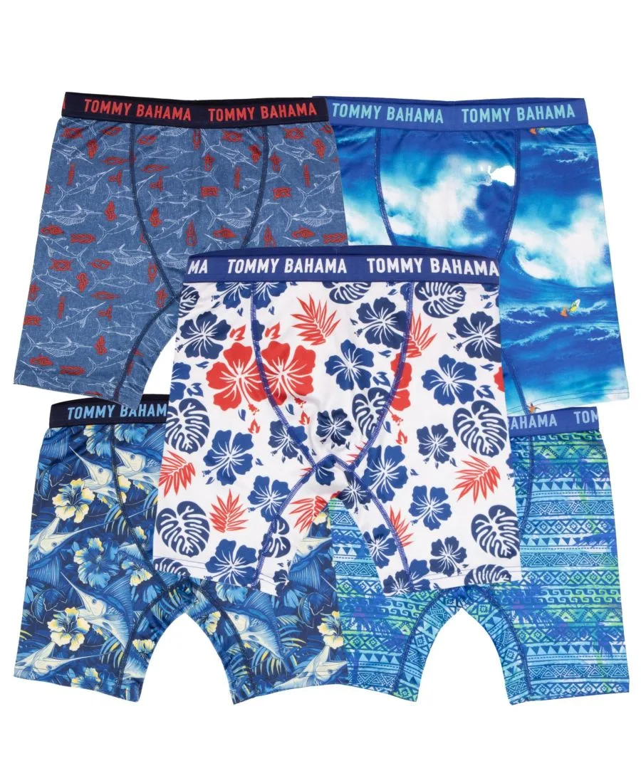 Комплект из 5 компрессионных боксерских шорт для мальчиков Tommy Bahama, синий/зеленый/белый — фото 2