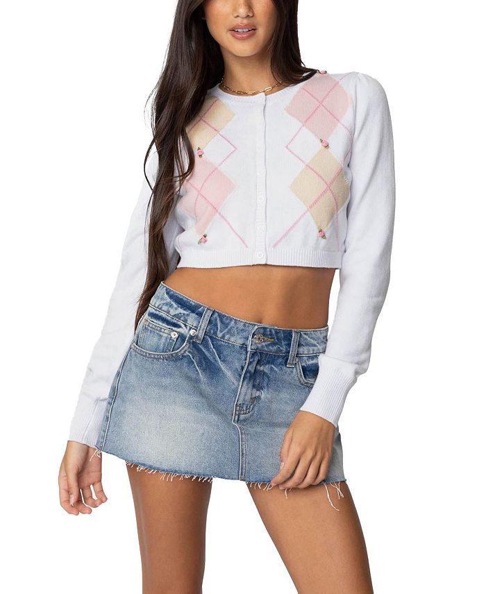 

Укороченный кардиган Francis Argyle Knit Edikted, белый