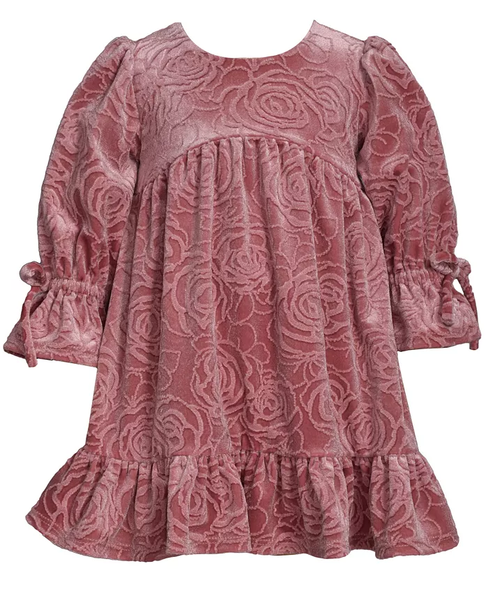 

Маленькое и детское платье для девочек с тисненым цветочным узором из вельвета Bonnie Jean, розовый