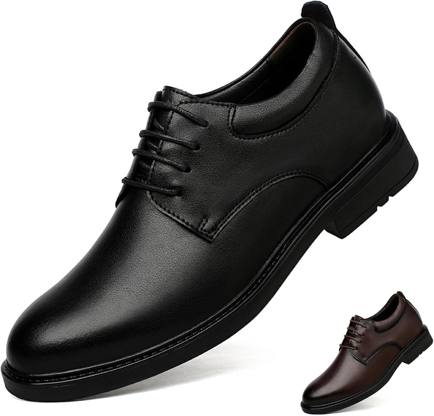 

Мужские кожаные невидимые туфли-лифтеры для увеличения роста, модные классические туфли с закрытым носком, низкие оксфорды, повседневные, деловые, формальные дерби - рост на 6 см Glbdu, черный