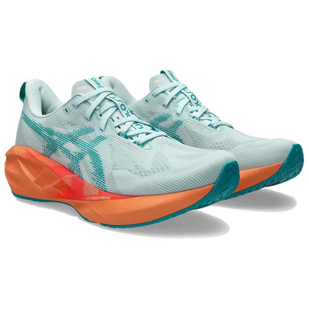 Новейшая модель Novablast 5 Soothing Sea Wave в цвете бирюзово-оранжевом от Asics, сине-оранжевый — фото 3
