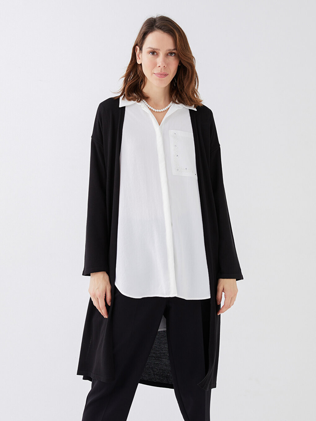 

Обычный женский трикотажный кардиган с длинным рукавом и воротником-шалью LCWAIKIKI Basic