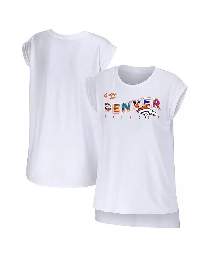 

Женская белая футболка Denver Broncos Greeting From Muscle Wear By Erin Andrews
