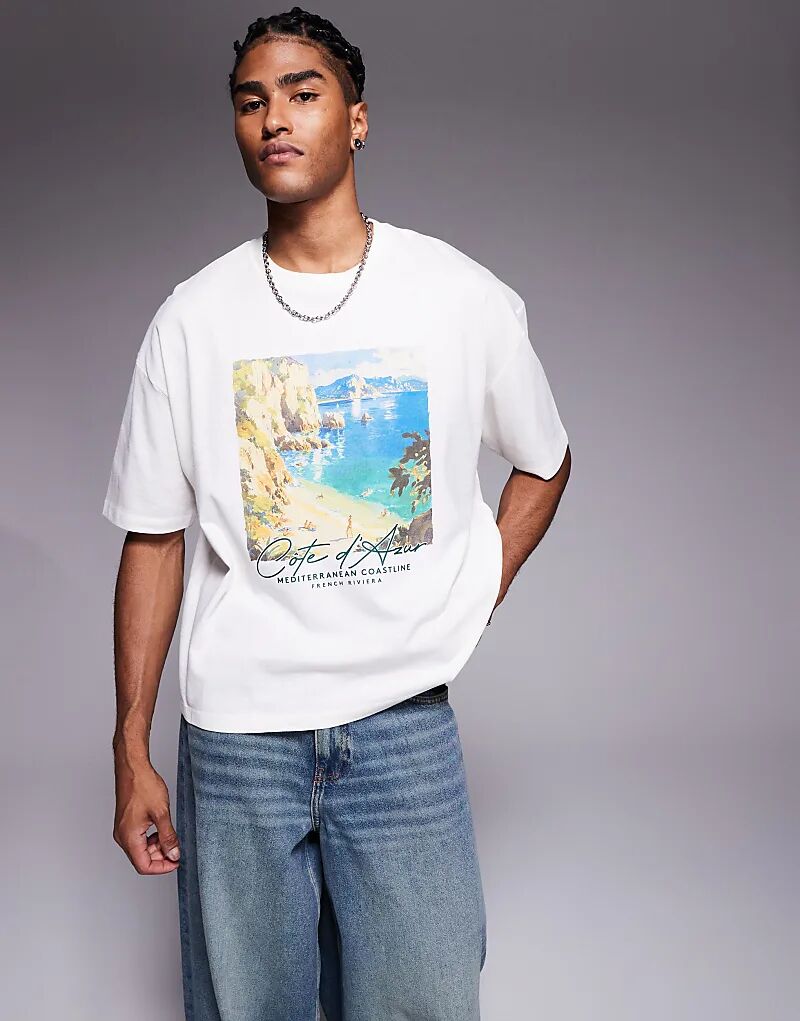 

Футболка свободного кроя ASOS DESIGN oversize с живописным рисунком в бежево-белом цвете