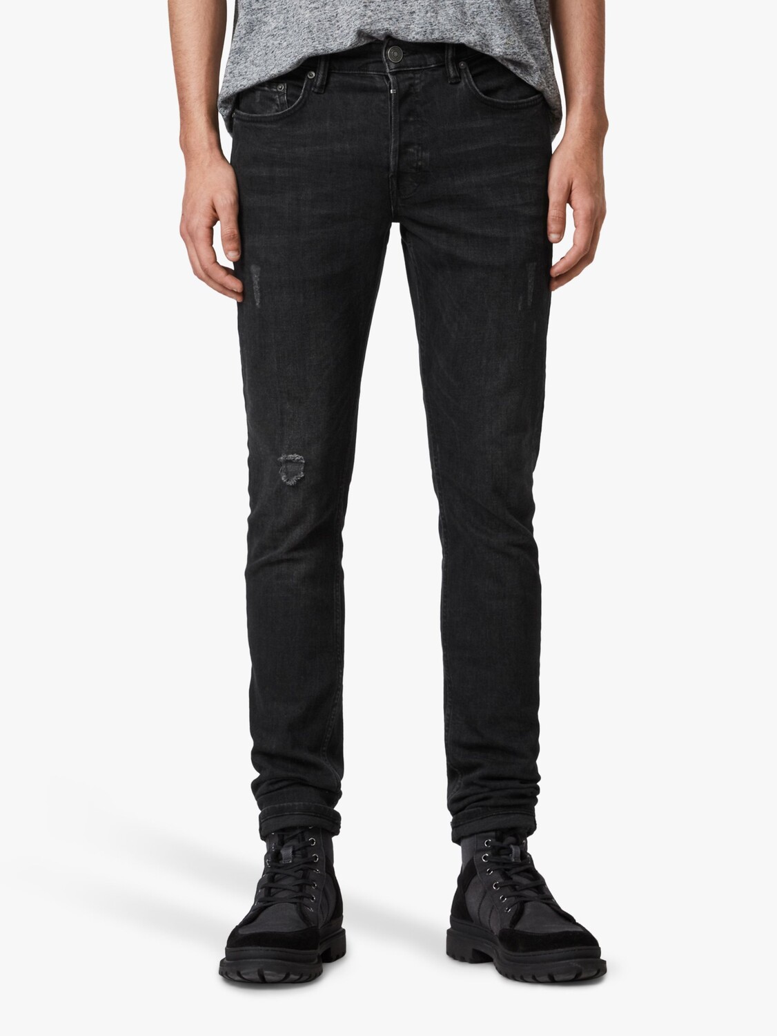 

Прямые джинсы скинни AllSaints Rex, потертый черный