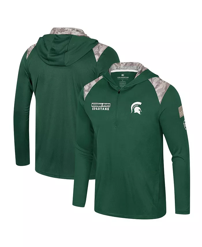

Мужская зеленая толстовка-куртка Michigan State Spartans OHT Military Appreciation с молнией на четверть Colosseum
