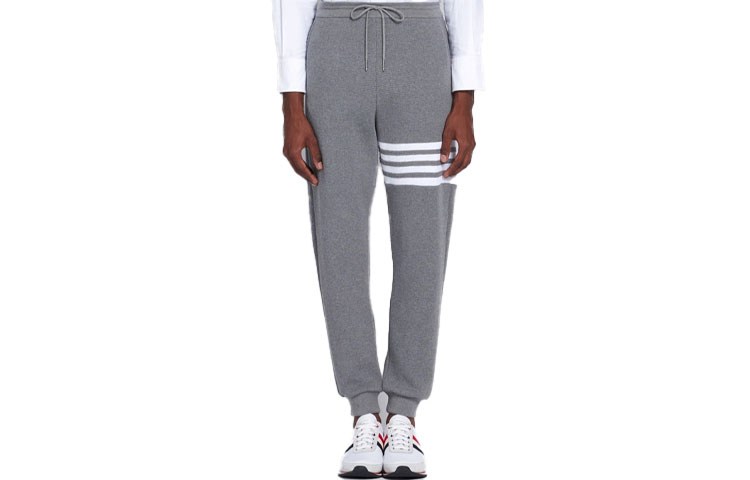 

Брюки спортивные с 4-полосными манжетами и завязками THOM BROWNE, серые