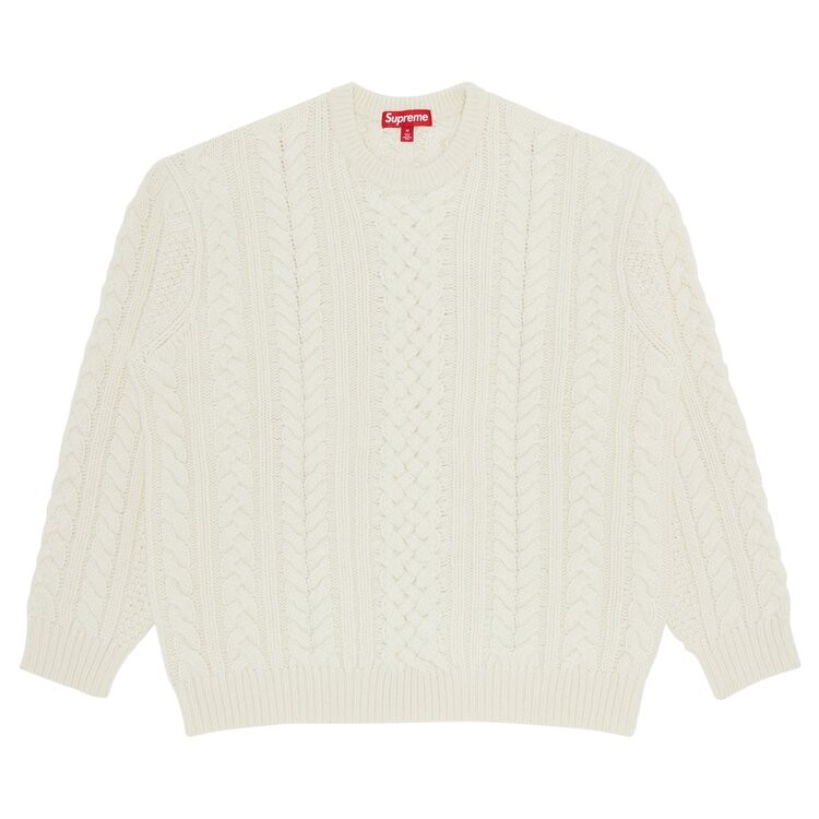 

Свитер Supreme Appliqué Cable Knit 'Ivory', кремовый, Бежевый, Свитер Supreme Appliqué Cable Knit 'Ivory', кремовый