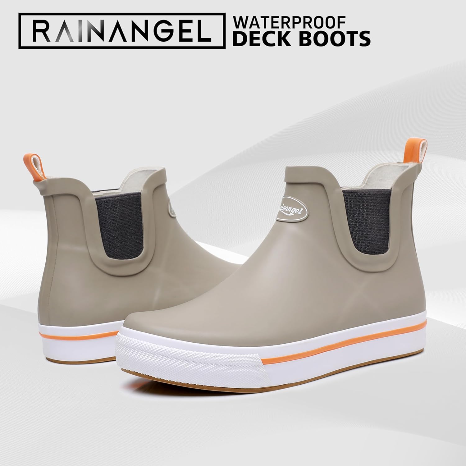 Мужские ботинки RAINANGEL, до щиколотки, противоскользящие, удобные, легкие, из натуральной резины, рабочая обувь для активного отдыха, водонепроницаемые сапоги для рыбалки, светло-коричневый — фото 2