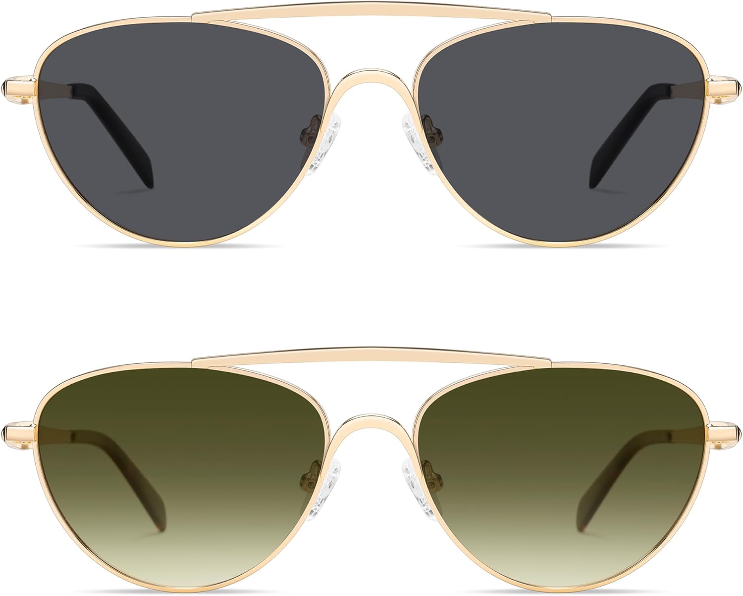 

Поляризованные солнцезащитные очки-авиаторы в стиле ретро с металлическим оправой «кошачий глаз» от VANLINKER для женщин и мужчин, модель VL9868, 2 Pack Gold Frame Grey Lens + Gold Frame Deep Green Lens