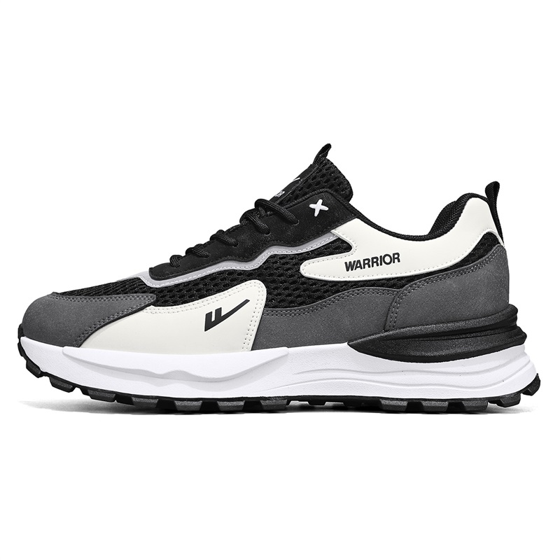 

Амортизирующие, противоскользящие, износостойкие, легкие, удлиняющие рост низкие повседневные мужские кроссовки Warrior, черный серый бежевый mesh