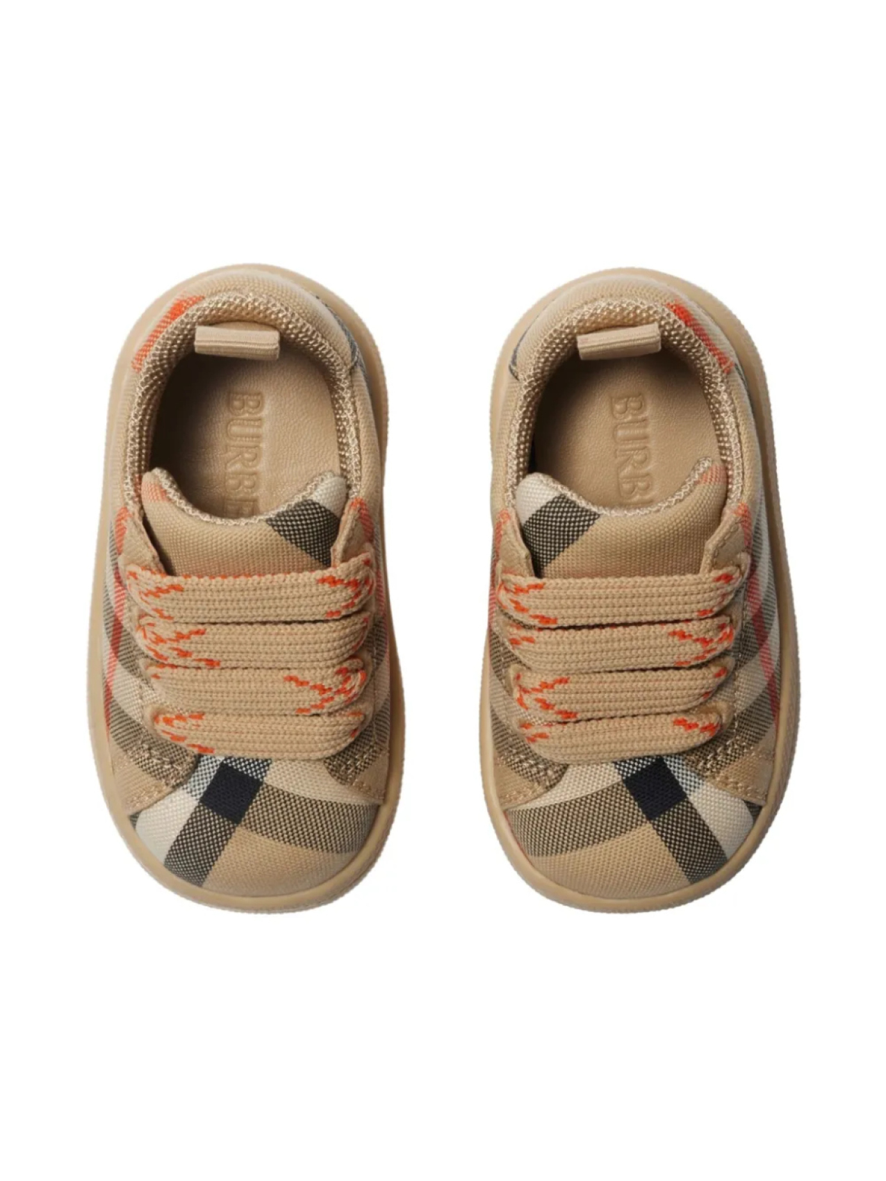 Клетчатые хлопковые кроссовки Burberry Kids, нейтральный — фото 4