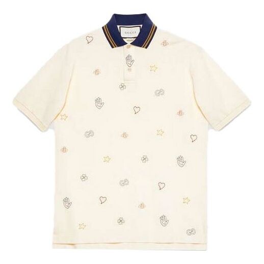 

Футболка GUCCI Logo Embroidered Cotton Short-Sleeved Polo Shirt For Men White, цвет ivory