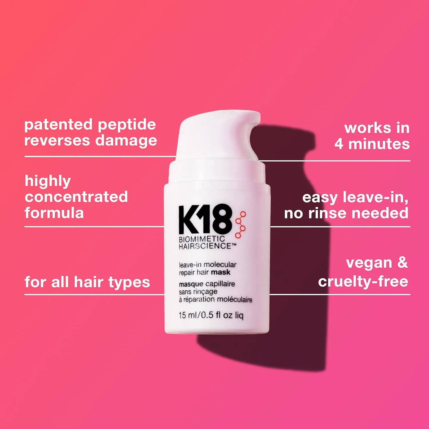 Набор K18 Repair Bundle: несмываемая восстанавливающая маска для волос, 4-минутная процедура для быстрого ухода (15 мл) и невесомое укрепляющее масло для волос (30 мл). — фото 2