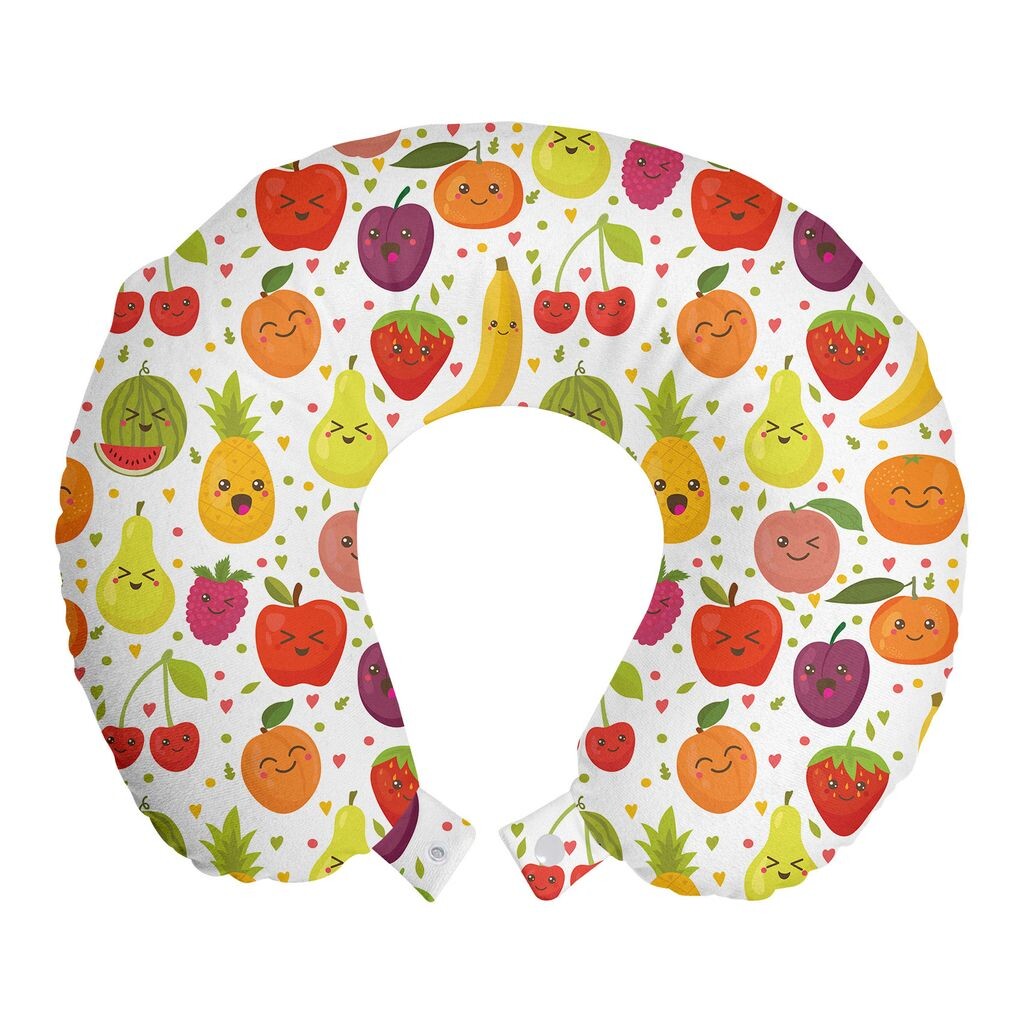 

Подушка для путешествий ABAKUHAUS Fruits, поддержка шеи, детская тема «Банановая улыбка», пенопластовые дорожные принадлежности для самолета и автомобиля, 30x30 см, разноцветные