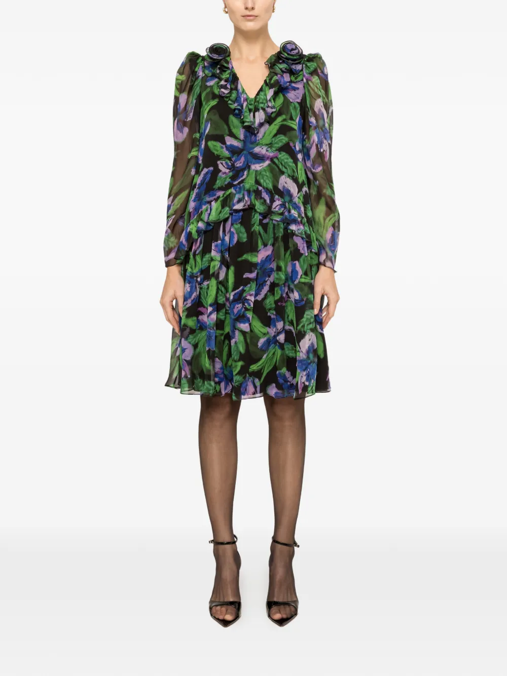 

Мини-платье с цветочными аппликациями Nissa, черный