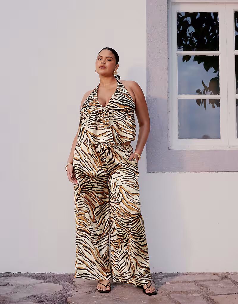 

Атласные брюки Curve Gia с анималистичным принтом Asos Curve