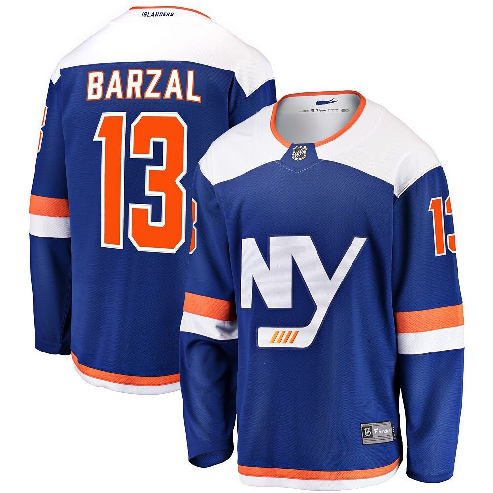 

Мужская синяя футболка Fanatics с логотипом Mathew Barzal New York Islanders Alternate Breakaway, цвет Isl Blue