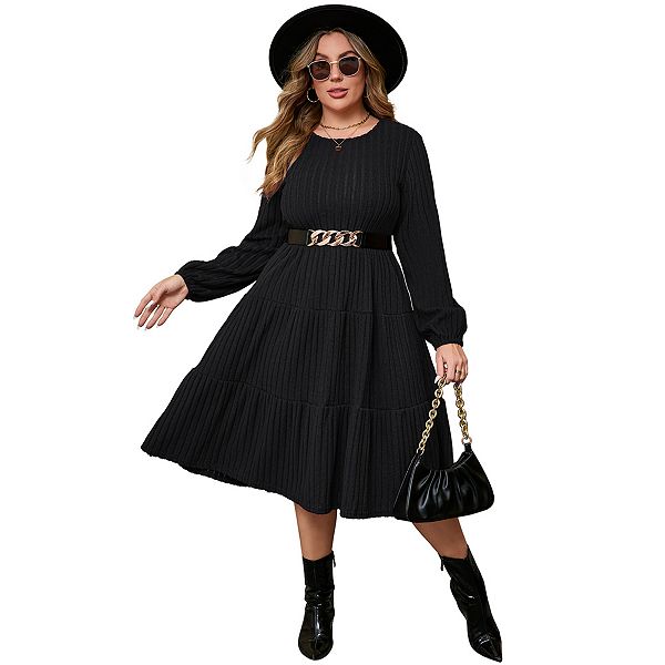 

Платье-свитер с длинным рукавом и карманами для женщин plus size Kojooin, Black
