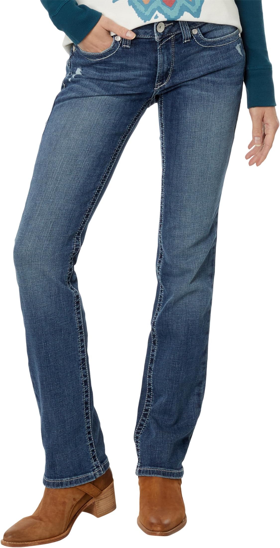 

Джинсы Ariat Real Mid- Rise Arrow Fit Gianna Stackable Straight Leg Jeans in Stryker, цвет Stryker