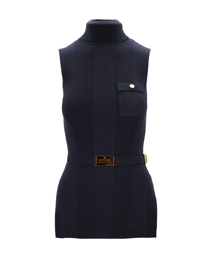 

Ребристый свитер без рукавов с высоким воротником Elisabetta Franchi, синий