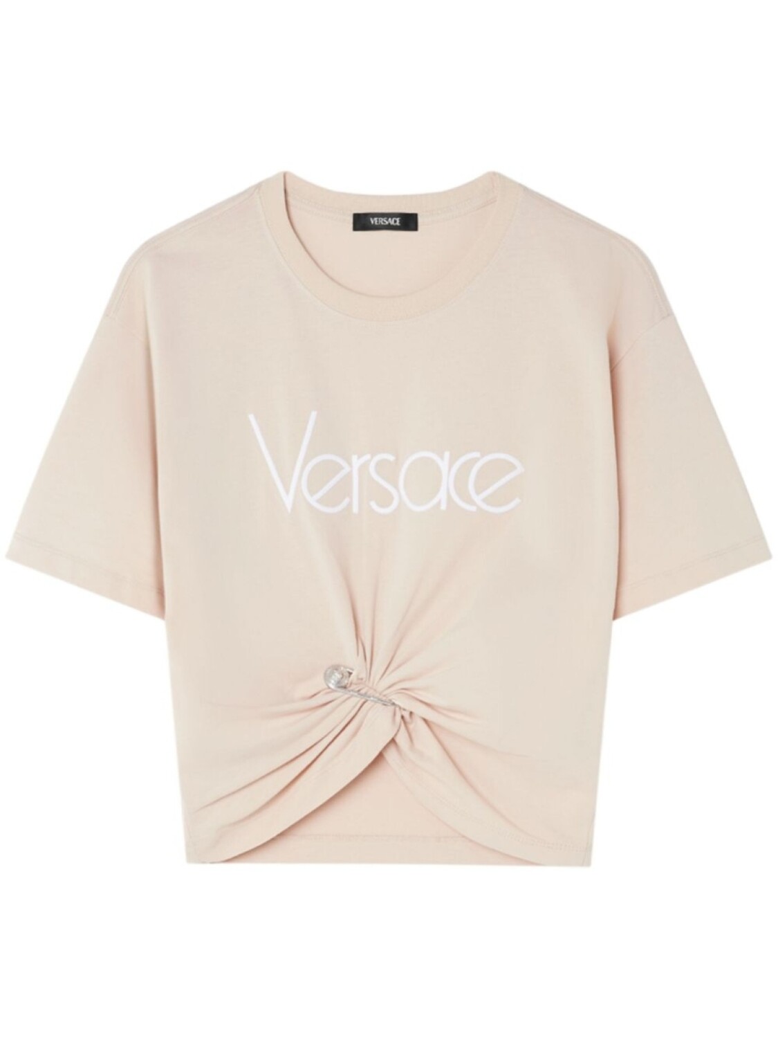 

Футболка укороченная с изображением булавки Versace, нейтральный цвет