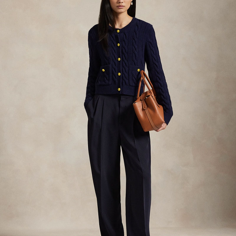 Кардиган с узором "косичка" Polo Ralph Lauren, темно синий — фото 4