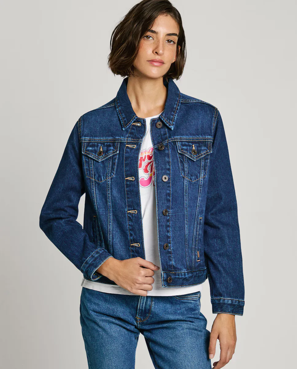 

Женская ковбойская куртка приталенного кроя с эффектом поношенности Pepe Jeans, синий