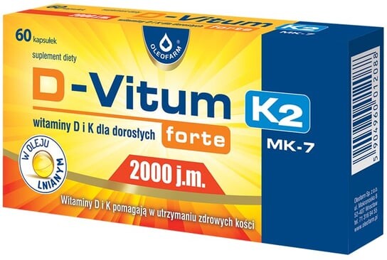 

Олеофарм, D-vitum Форте 2000 МЕ К2 МК-7, 60 капсул