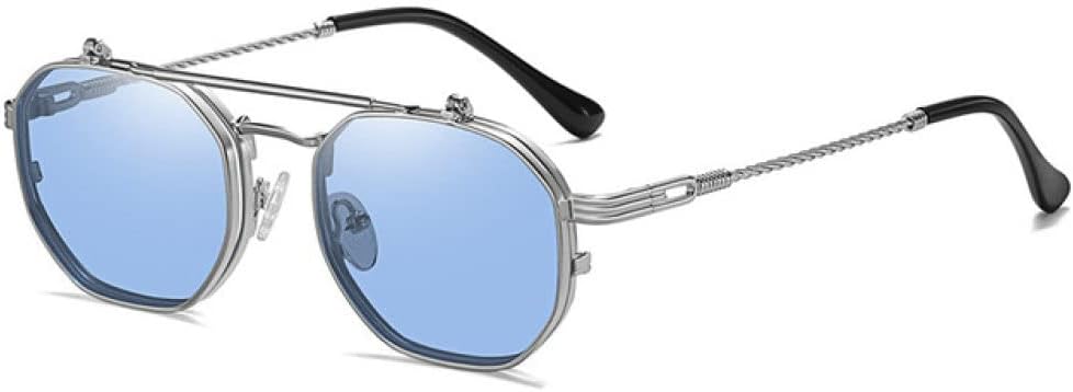 

Ретро-металлические панк-солнцезащитные очки с многоугольными поляризованными линзами для мужчин и женщин, с откидными линзами и прозрачными линзами цвета океана, солнцезащитные очки UV400 LANGSER, Silver Blue