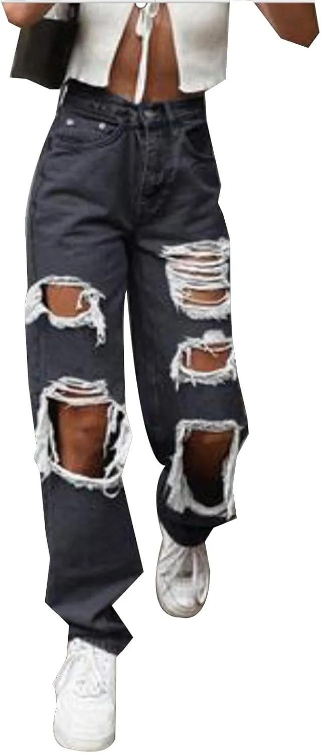 

Джинсы женские, Casual Fashion, High Waisted Ripped Original Color Long Sufedffd