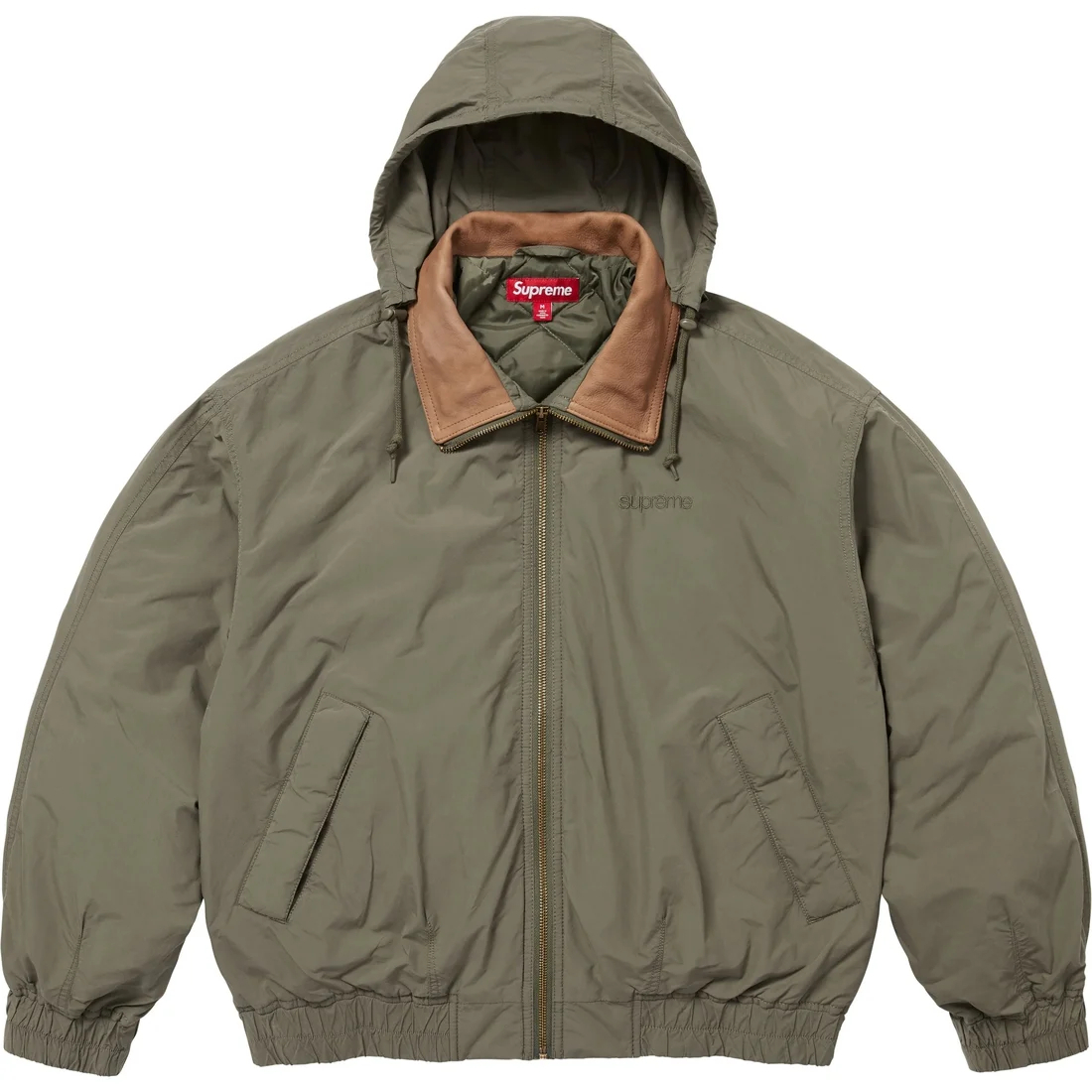 

Supreme Кожаная куртка утилитарная с воротником, Olive Green/Olive