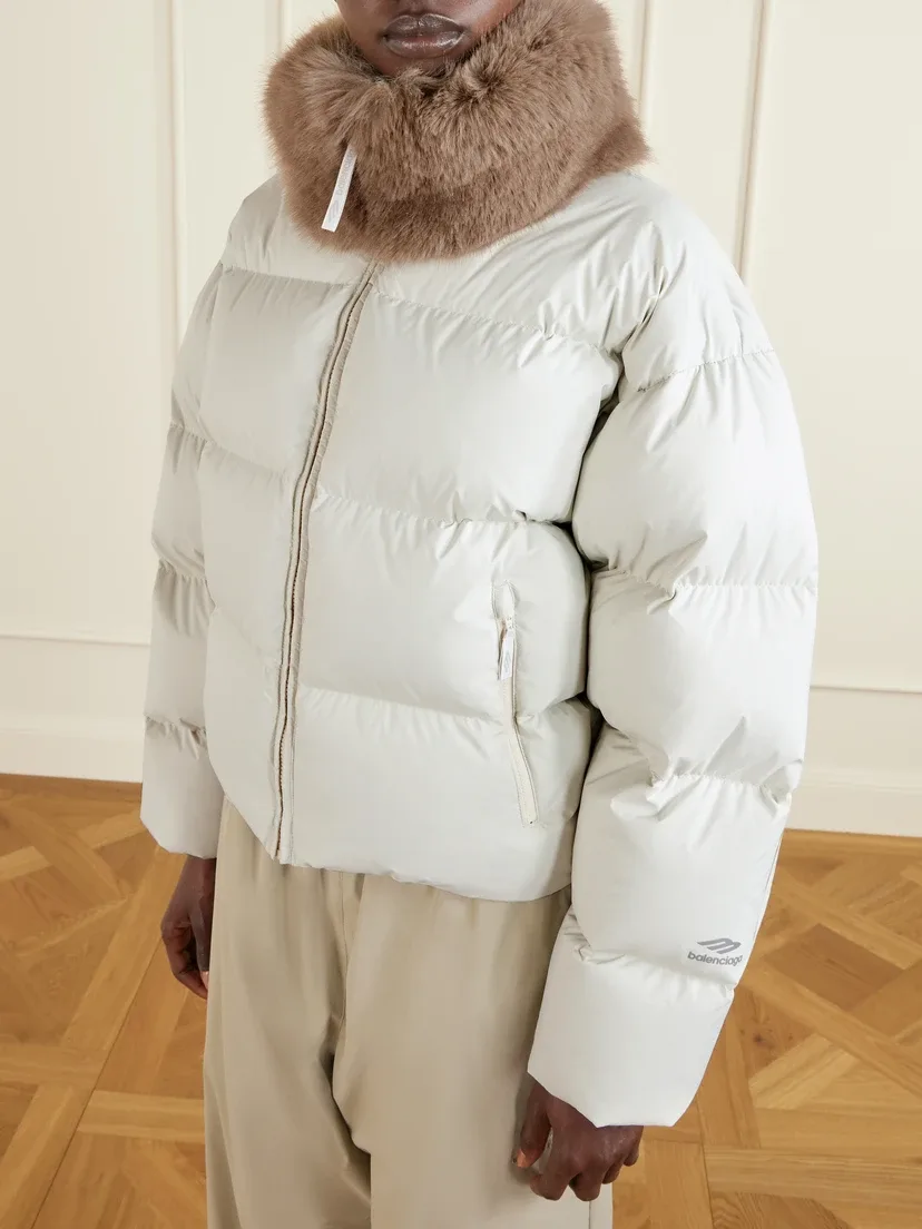 Стеганая пуховая куртка из нейлона с отделкой из плюша BALENCIAGA, белый — фото 3