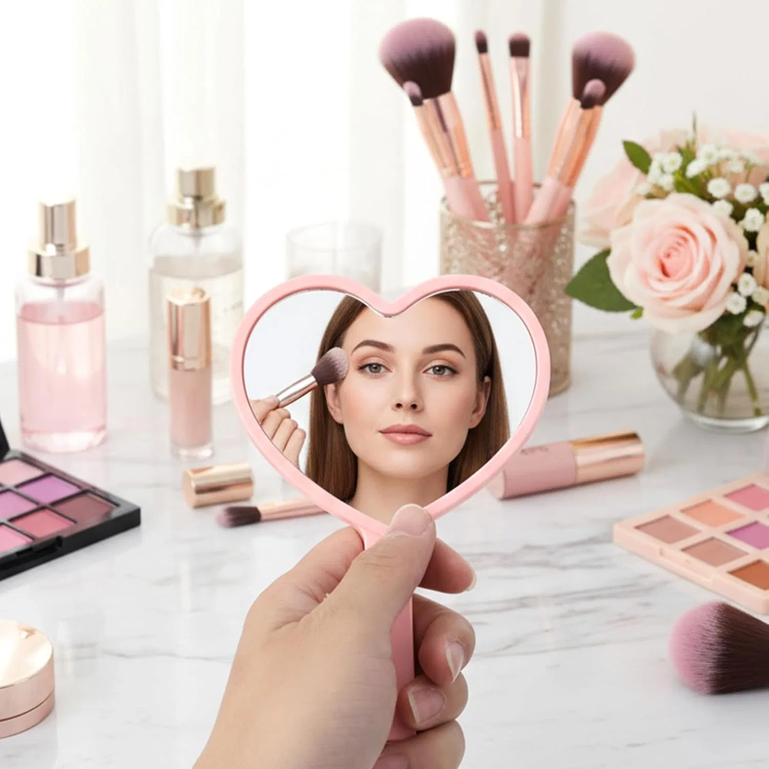 Зеркало косметическое карманное Bremorou в форме сердца Bremorou, Pink — фото 4
