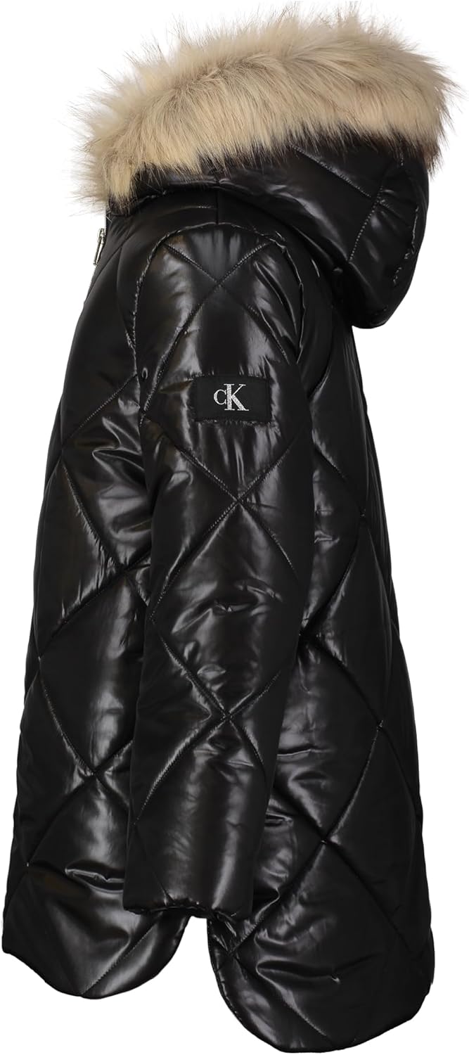 Укороченная зимняя куртка-пуховик Calvin Klein для девочек с капюшоном и флисовой подкладкой, Black — фото 2