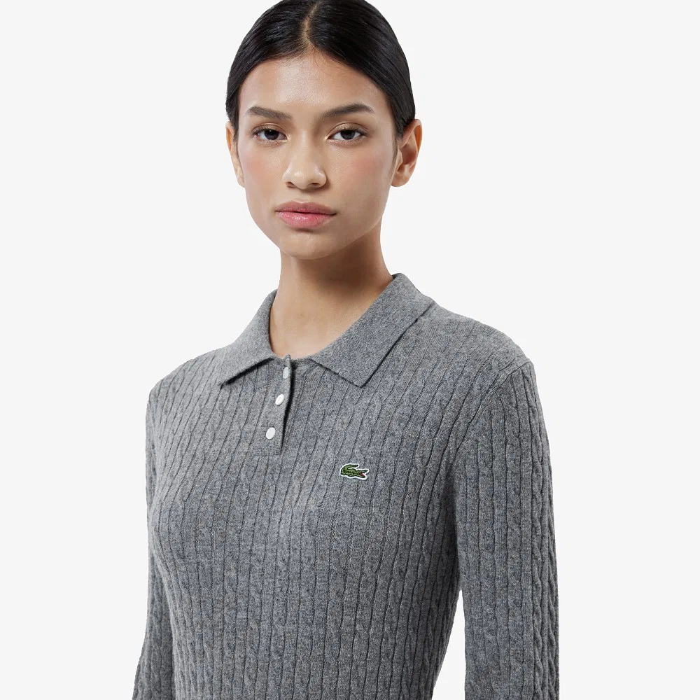 Свитер поло Lacoste, шерстяной, меланжевый серый — фото 2