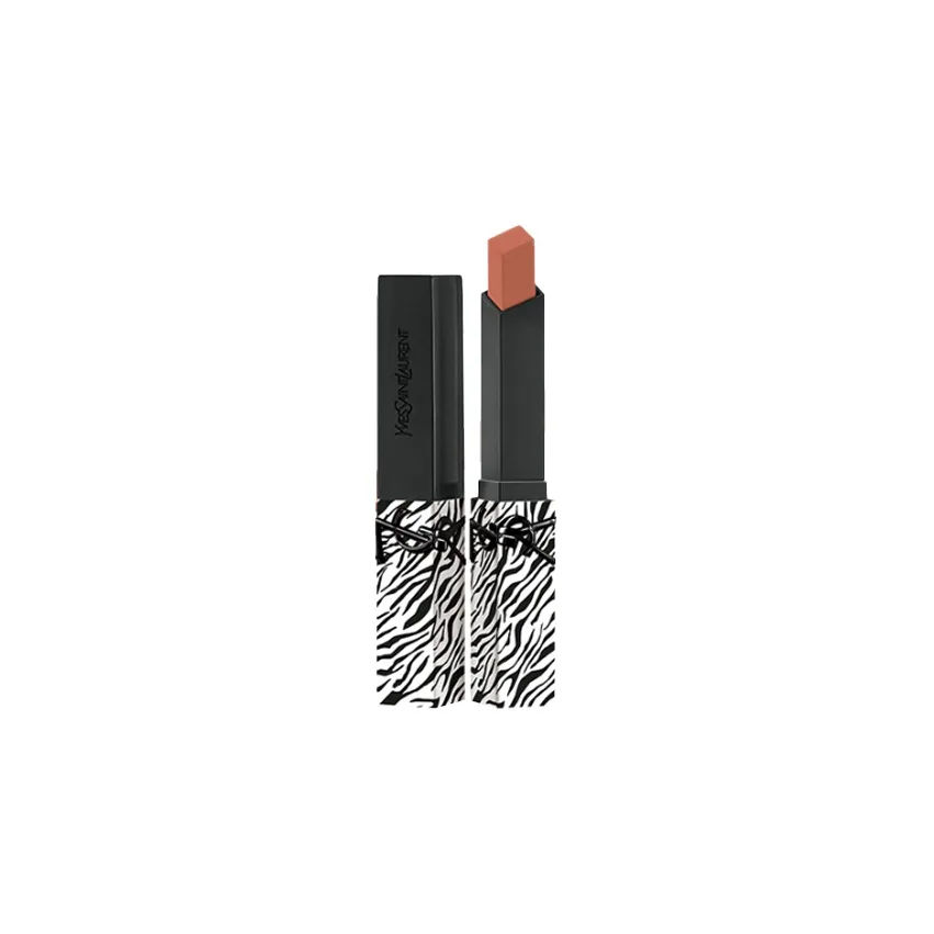 SAINT LAURENT Блеск для губ матовый slim tube, светящийся в темноте, коллекция zebra limited edition, черные полоски, #314 Cool Tea Nude