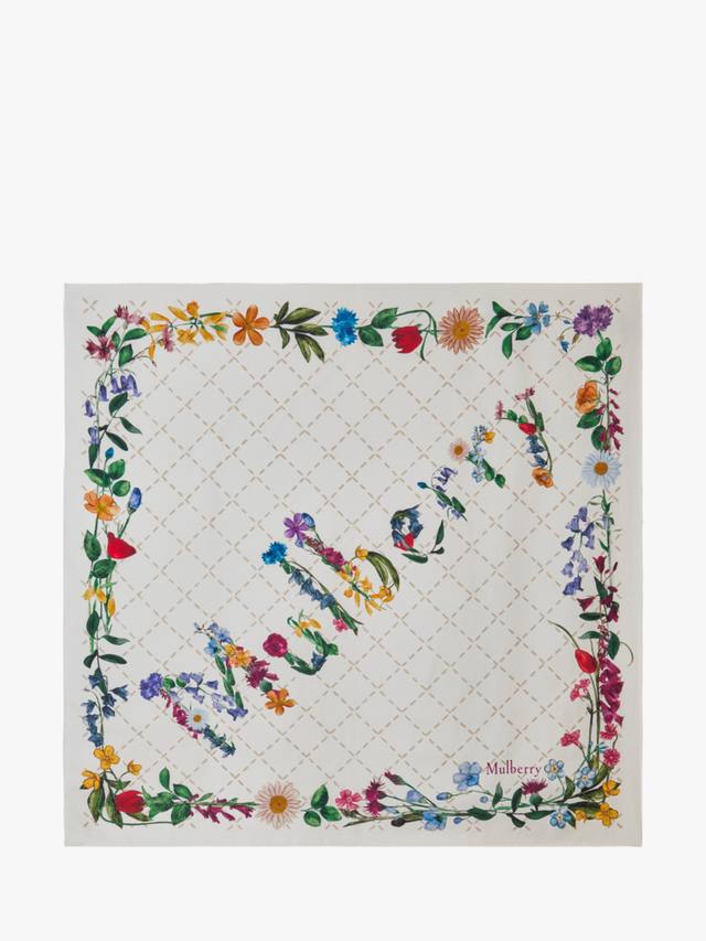 

Шелковый платок-шарф 100% Silk Twill с диким цветочным принтом Mulberry, Eggshell/Multi