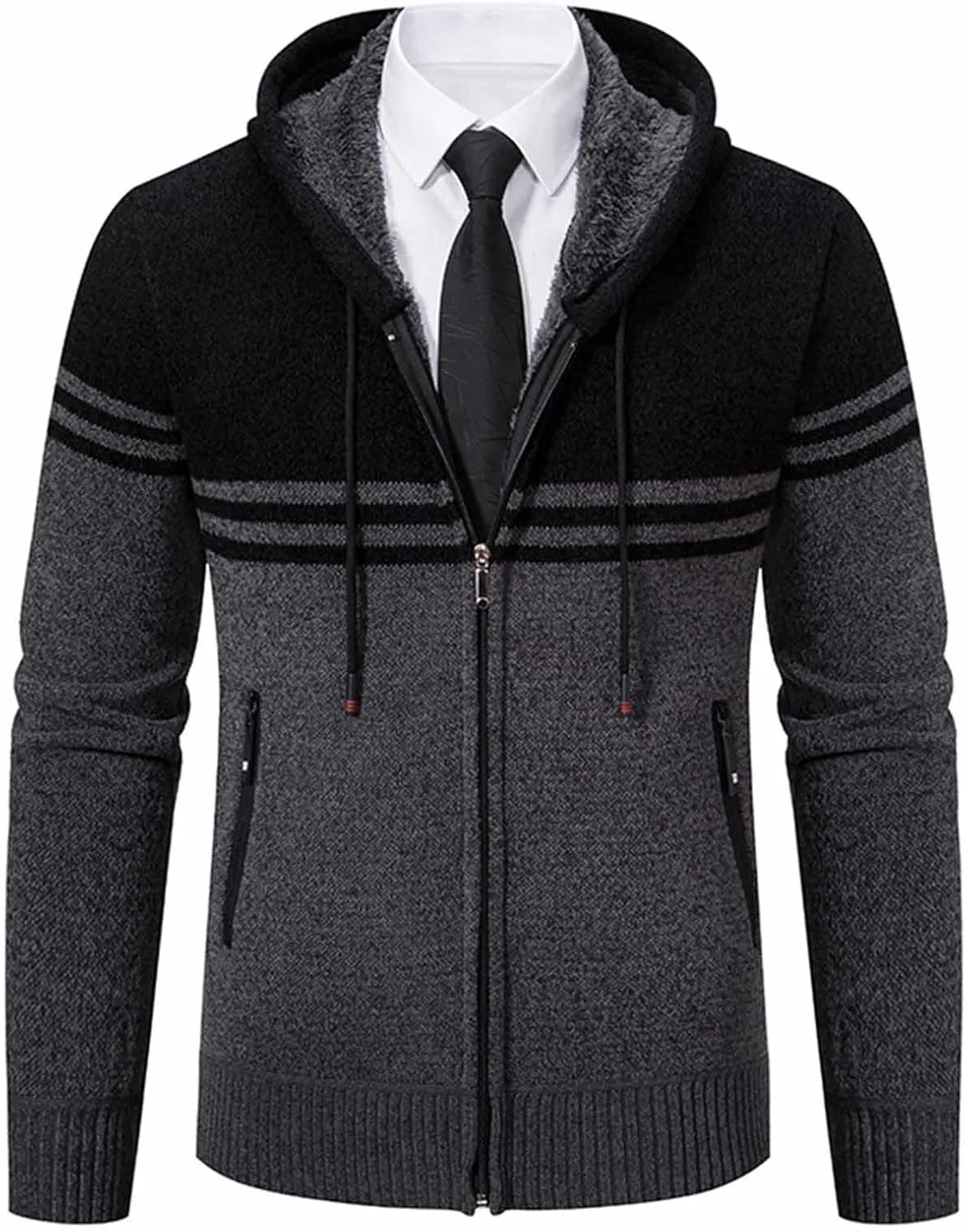 

Мужской кардиган с капюшоном, цветной блок, на молнии Cambkatl