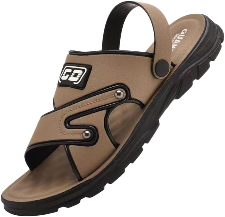 

Мужские кожаные сандалии с толстой подошвой на лето - шлепанцы в стиле «папа» для пляжа и повседневной носки на улице Hoalox, хаки