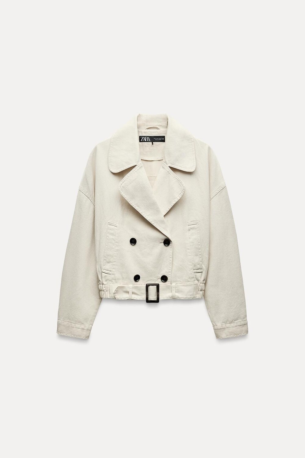 

Укороченная куртка с резинкой по нижнему полу ZARA, устрично-белый