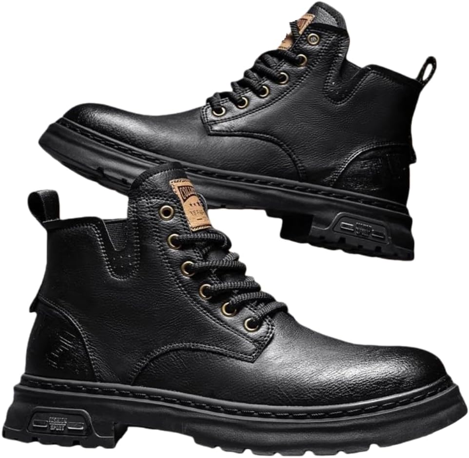 

Мужские ботинки на щиколотку - высокие, с мягкой подошвой для большего комфорта при ходьбе - прочная плоская обувь для походов на открытом воздухе Hhhchpm, черный