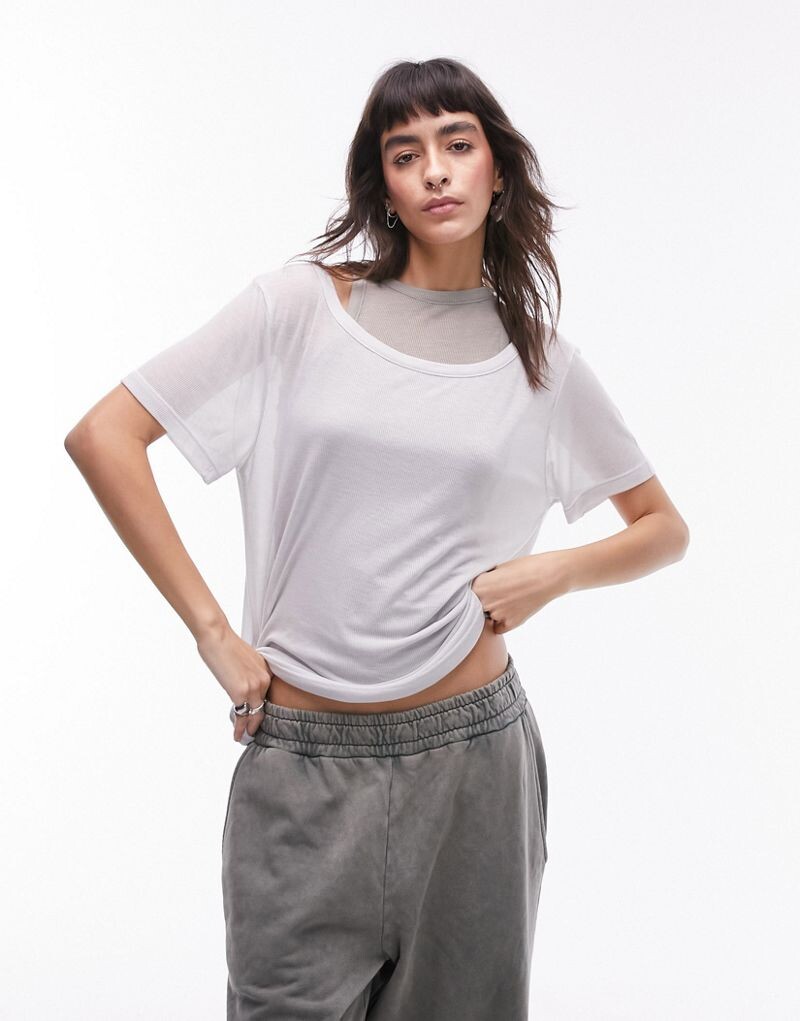 

Серая базовая прозрачная футболка свободного кроя Topshop