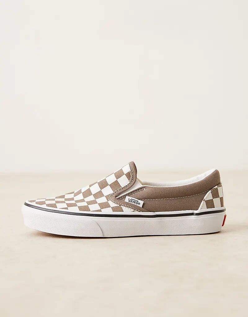 Кроссовки Vans Classic Slip-On в серо-коричневом и белом клетчатом цветах — фото 2