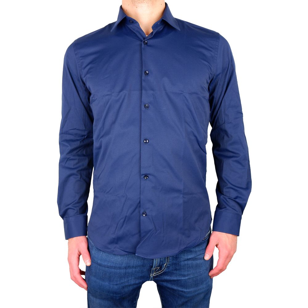 

Элегантная рубашка из атласного хлопка Milano Blue Made in Italy, синий
